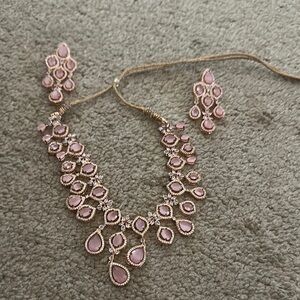 Elegant Pink and Gold studded Jewelry Set